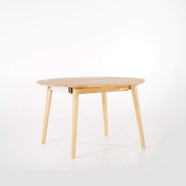 Ronde eettafel in eikenhout Ø120 cm met verlengblad van 45 cm