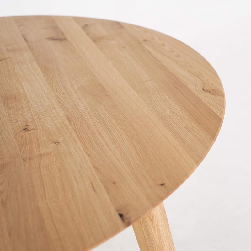 Ronde eettafel in eikenhout Ø120 cm met verlengblad van 45 cm