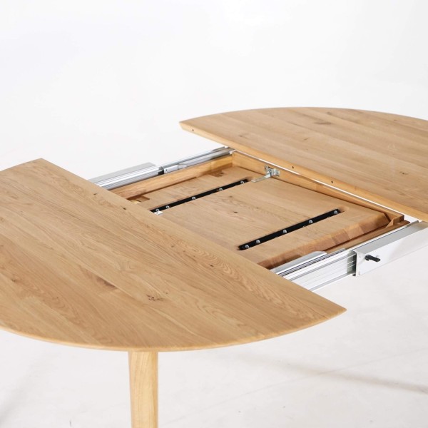 Ronde eettafel in eikenhout Ø120 cm met verlengblad van 45 cm