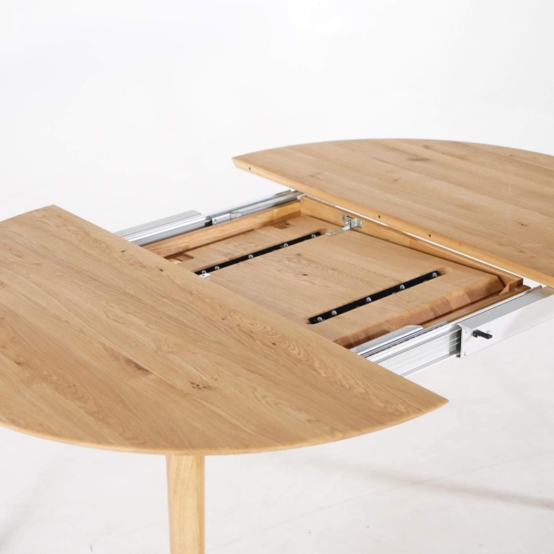 Ronde eettafel in eikenhout Ø120 cm met verlengblad van 45 cm