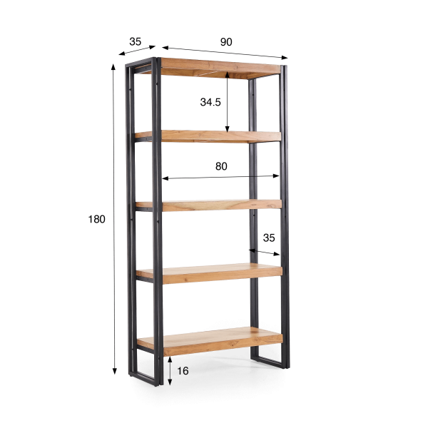 Opbergkolom in massief hout en metaal 90 x 180 - Liverpool