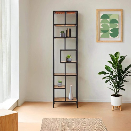 Industriële wandkast in zwart metaal en naturel hout 45 x 180 - Element