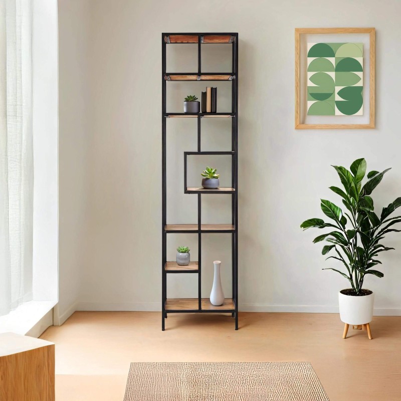 Industriële wandkast in zwart metaal en naturel hout 45 x 180 - Element