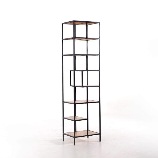 Industriële wandkast in zwart metaal en naturel hout 45 x 180 - Element