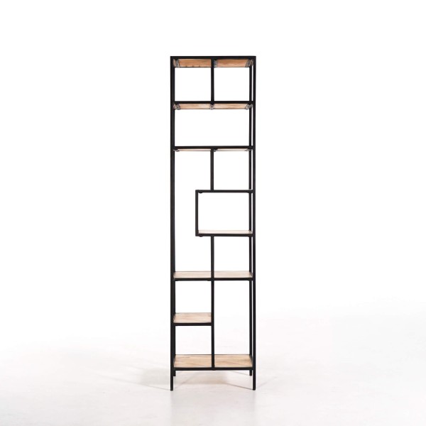 Industriële wandkast in zwart metaal en naturel hout 45 x 180 - Element