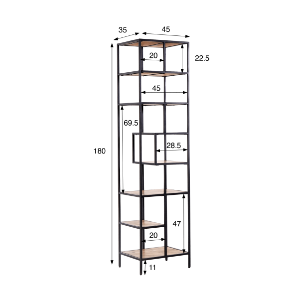 Industriële wandkast in zwart metaal en naturel hout 45 x 180 - Element