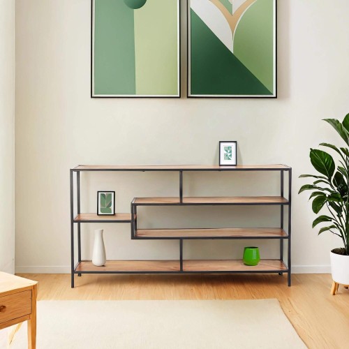 Industriële wandkast in zwart metaal en naturel hout 140 x 77 - Element