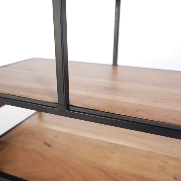 Industriële wandkast in zwart metaal en naturel hout 140 x 77 - Element
