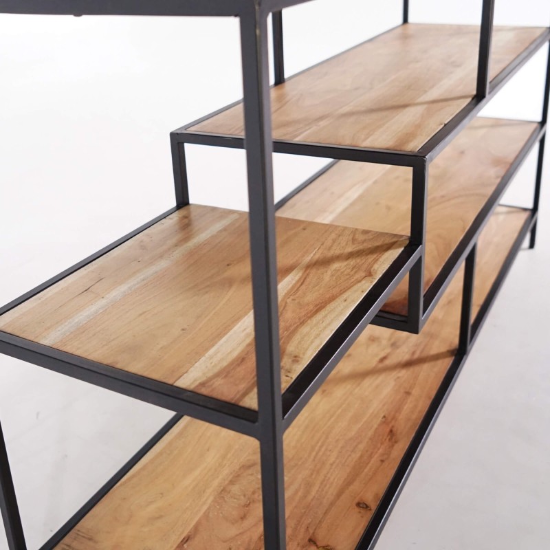 Industriële wandkast in zwart metaal en naturel hout 140 x 77 - Element