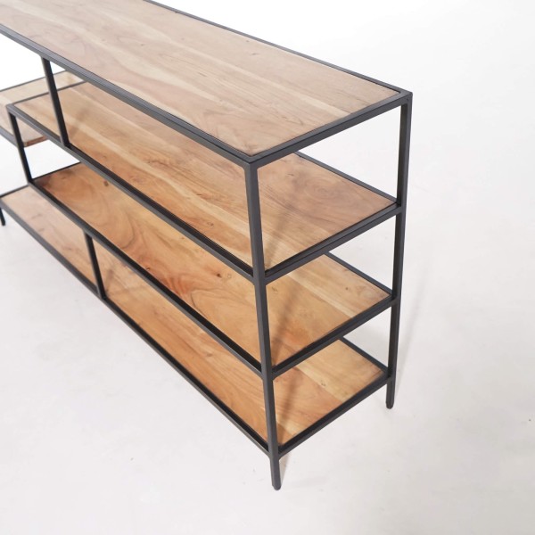 Industriële wandkast in zwart metaal en naturel hout 140 x 77 - Element