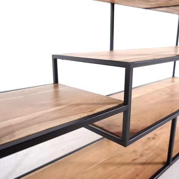 Industriële wandkast in zwart metaal en naturel hout 140 x 77 - Element