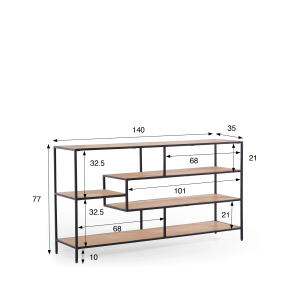 Industriële wandkast in zwart metaal en naturel hout 140 x 77 - Element