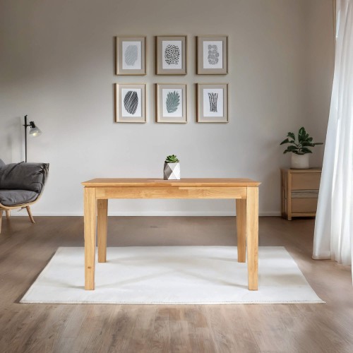 Rechthoekige eettafel in eikenhout 120 x 80 cm met verlengblad van 60 cm