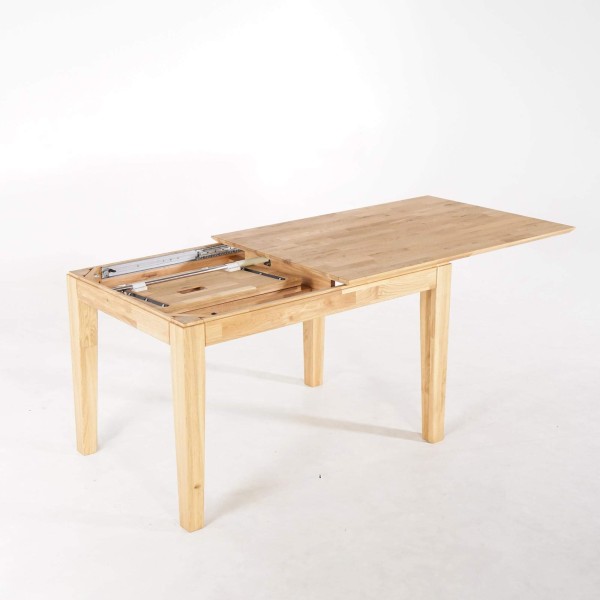 Rechthoekige eettafel in eikenhout 120 x 80 cm met verlengblad van 60 cm
