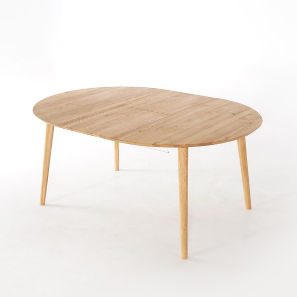 Ronde eettafel in eikenhout Ø120 cm met verlengblad van 45 cm