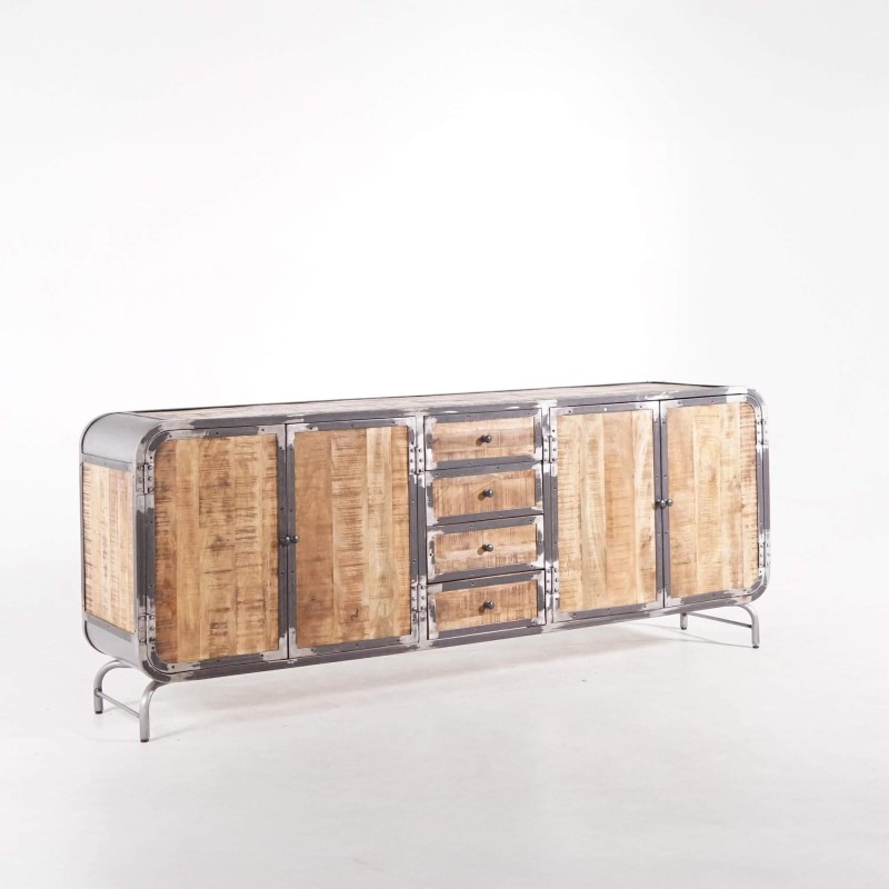 Industrieel dressoir in massief hout en metaal met 4 deuren - Manchester