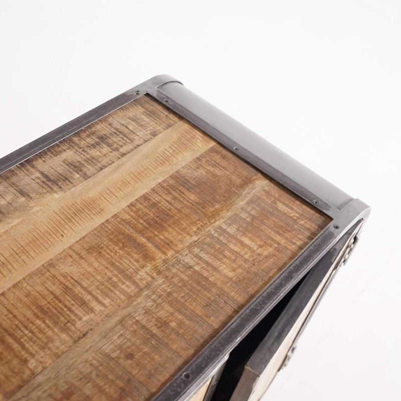 Industrieel dressoir in massief hout en metaal met 4 deuren - Manchester