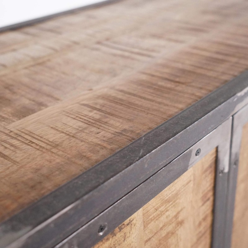 Industrieel dressoir in massief hout en metaal met 4 deuren - Manchester