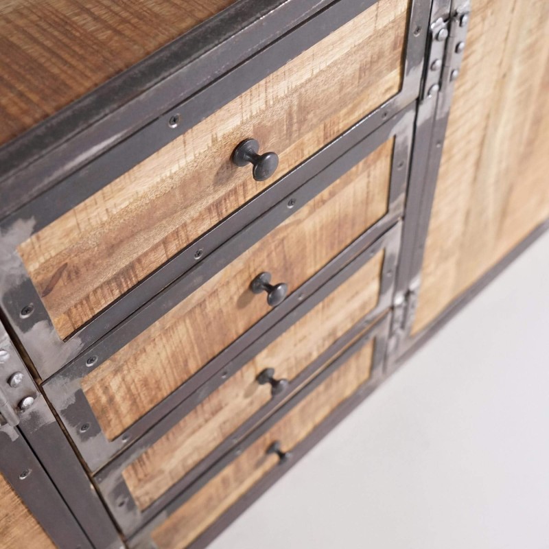Industrieel dressoir in massief hout en metaal met 4 deuren - Manchester