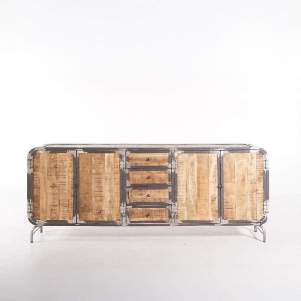 Industrieel dressoir in massief hout en metaal met 4 deuren - Manchester