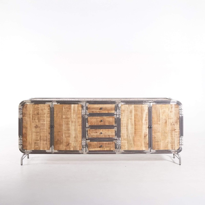 Industrieel dressoir in massief hout en metaal met 4 deuren - Manchester