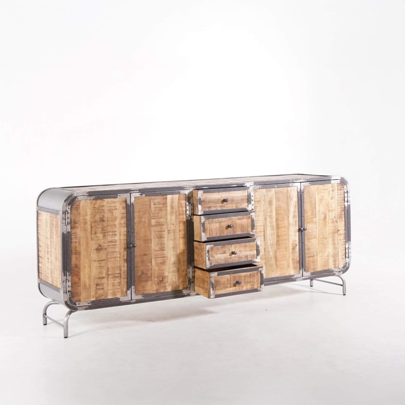 Industrieel dressoir in massief hout en metaal met 4 deuren - Manchester