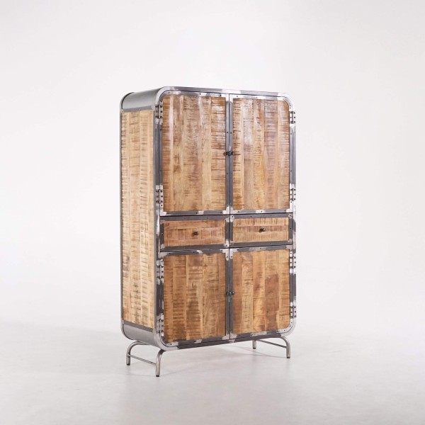 Industriële buffetkast in massief hout en metaal 100 cm - Manchester