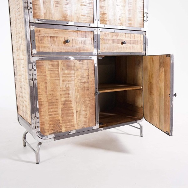 Industriële buffetkast in massief hout en metaal 100 cm - Manchester