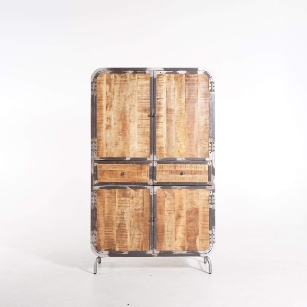 Industriële buffetkast in massief hout en metaal 100 cm - Manchester