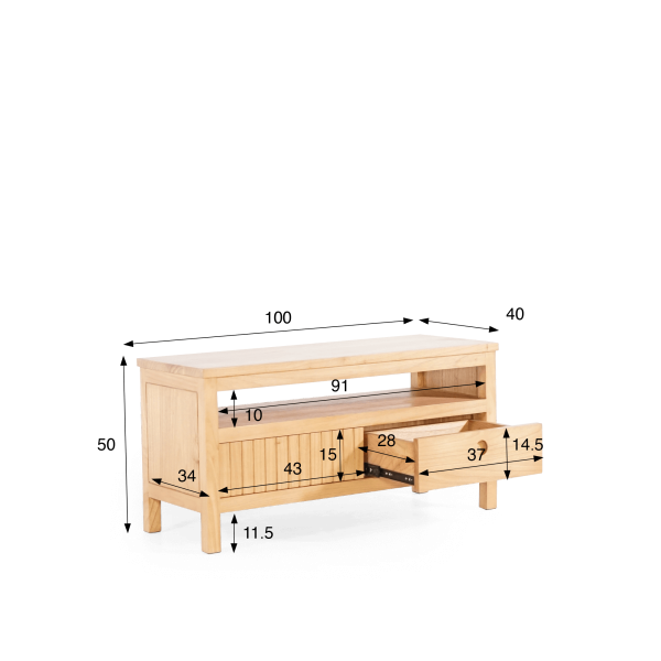 Tv-meubel in massief hout 100 cm - Rohini