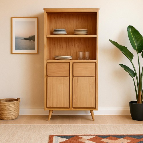 Hoge buffetkast in massief hout met 2 deuren 90cm – Pragati