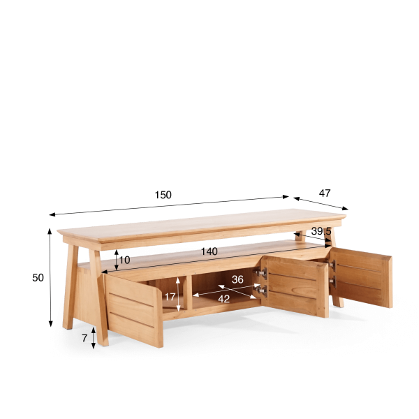TV-meubel 150 cm in natuurlijk hout - Nandini