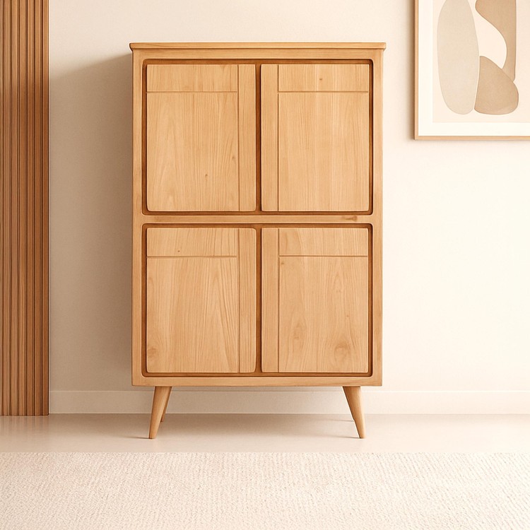 Hoog massief houten dressoir met 4 deuren - Pragati Hoog massief houten dressoir met 4 deuren - Pragati