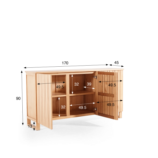 Enfilade in massief hout, 3 deuren, 170 cm – Satya