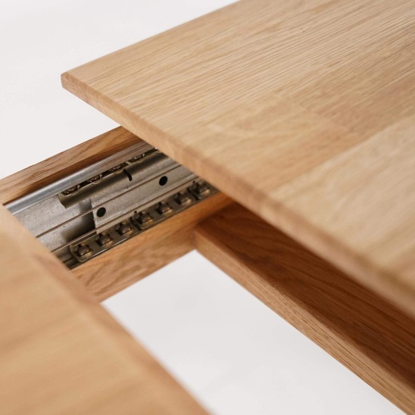 Eettafel rechthoekig in eikenhout 180 x 90 cm met verlengblad van 60 cm