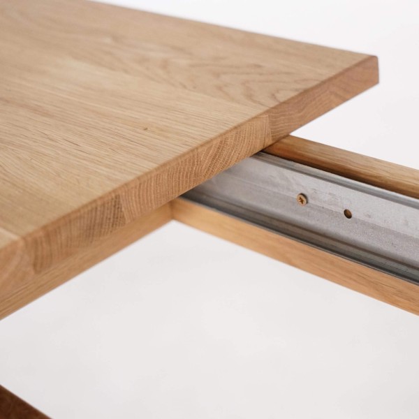 Eettafel in eikenhout 180 x 90 cm met verlengstukken van 2 x 50 cm