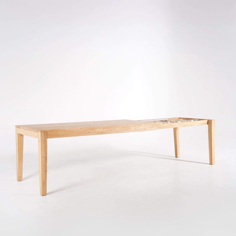 Eettafel in eikenhout 180 x 90 cm met verlengstukken van 2 x 50 cm