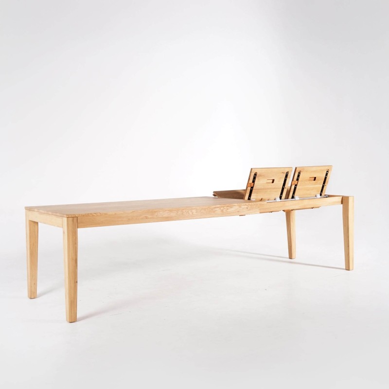 Eettafel in eikenhout 180 x 90 cm met verlengstukken van 2 x 50 cm