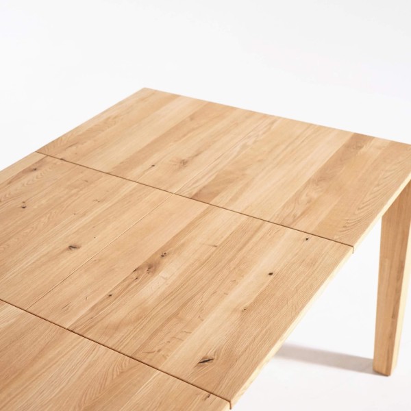 Eettafel in eikenhout 180 x 90 cm met verlengstukken van 2 x 50 cm
