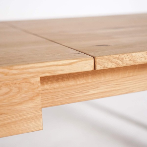 Eettafel in eikenhout 180 x 90 cm met verlengstukken van 2 x 50 cm