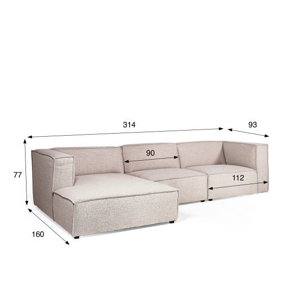 Canapé met linkerchaise longue, 3-zits – Isla