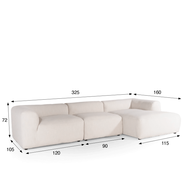 Canapé met rechterlongchair 3-zits – Odea