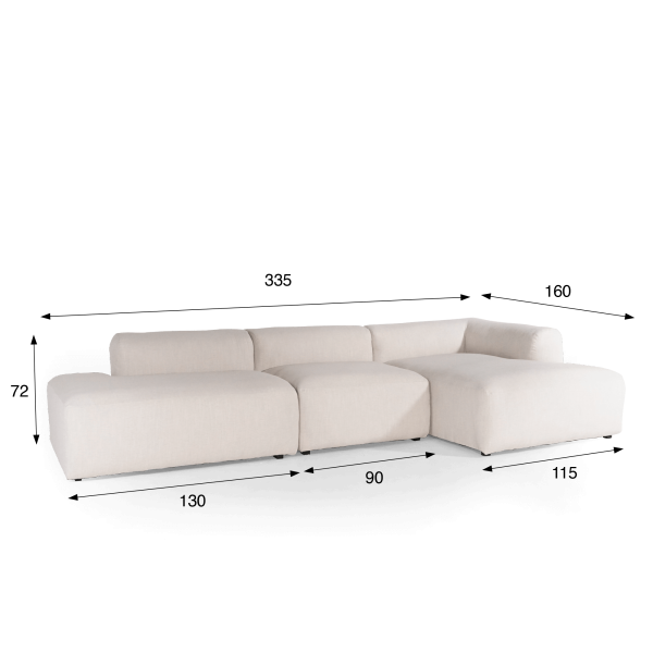 3,5-zits sofa met rechterliggende meridiaan – Odea