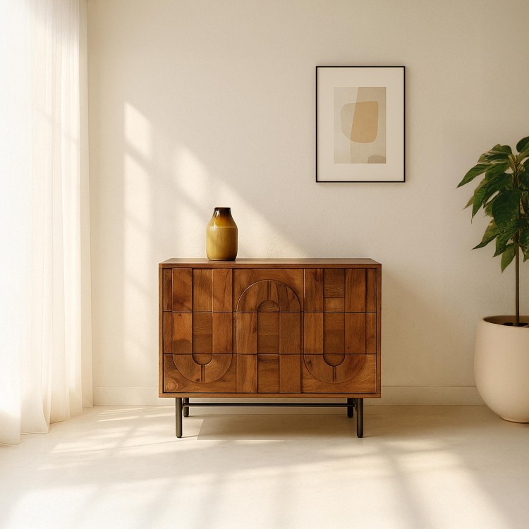 Dressoir met 3 laden in massief mangohout 85 cm - Flow