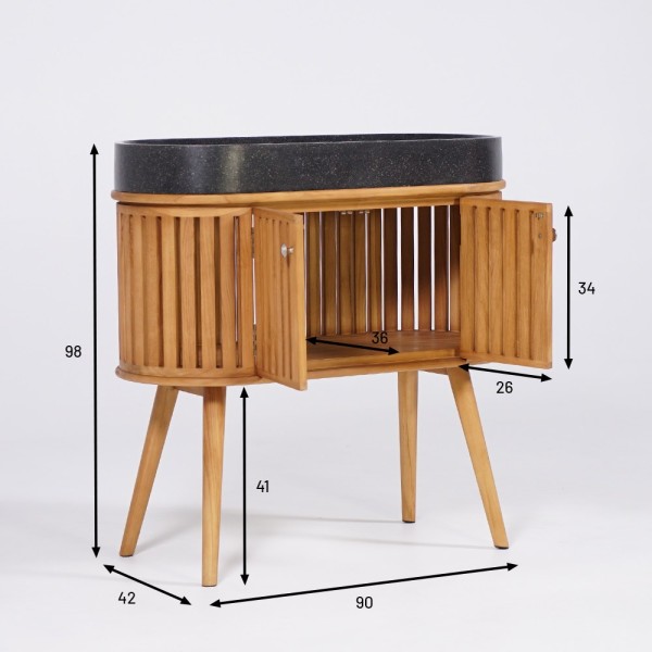 90 cm massief teak badkamermeubel met zwarte terrazzo waskom - Keya