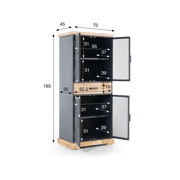 Opbergkast in metaal en hout 70 cm – Cambridge