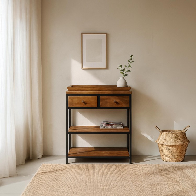 Console in natuurlijk hout en metalen poten – Modula Console in natuurlijk hout en metalen poten – Modula