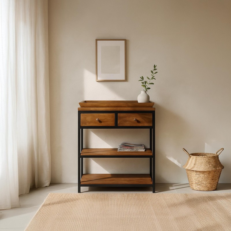 Console in natuurlijk hout en metalen poten – Modula Console in natuurlijk hout en metalen poten – Modula