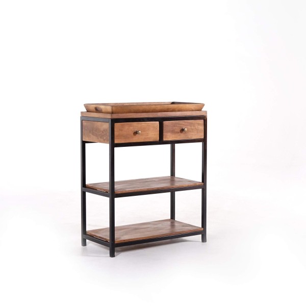 Console in natuurlijk hout en metalen poten – Modula