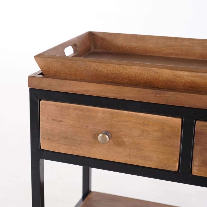 Console in natuurlijk hout en metalen poten – Modula